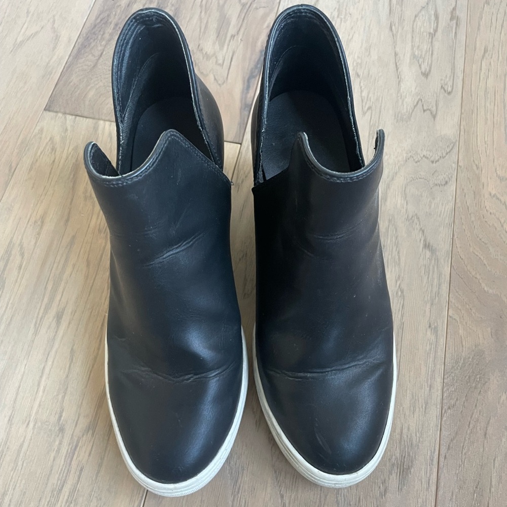 Stylish Black Leather Wedge Sneakers